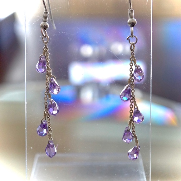 Genuine Amethyst Briolettes and Sterling Silver Earrings - Picture 2 of 5